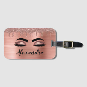 Rose Gold Glitter Sparkle Eyelashes Monogram Name Gepäckanhänger