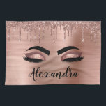 Rose Gold Glitter Sparkle Eyelashes Monogram Name Geschirrtuch<br><div class="desc">Rose Gold Imitats Foil Metallic Sparkle Glitzer gebürstete Metal Monogram Name und Initial Eyelashes (Lashes),  Eyelash Extensions und Eyes Blush Pink Kitchen Handtuch. Das Design macht den perfekten 16 Geburtstag,  Hochzeit,  Brautparty,  Jubiläum,  Babydusche oder Junggeselinnen-Abschied Geschenk für jemanden,  der einen trendigen coolen Stil sucht.</div>