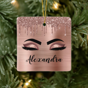 Rose Gold Glitter Sparkle Eyelashes Monogram Name Keramikornament