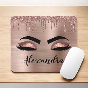 Rose Gold Glitter Sparkle Eyelashes Monogram Name Mousepad