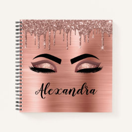 Rose Gold Glitter Sparkle Eyelashes Monogram Name Notizbuch