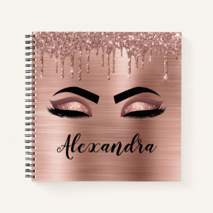 Rose Gold Glitter Sparkle Eyelashes Monogram Name Notizbuch
