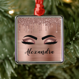 Rose Gold Glitter Sparkle Eyelashes Monogram Name Ornament Aus Metall