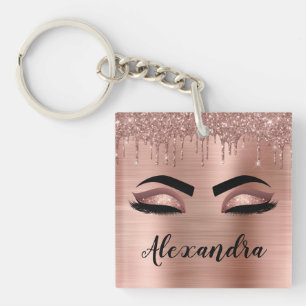 Rose Gold Glitter Sparkle Eyelashes Monogram Name Schlüsselanhänger