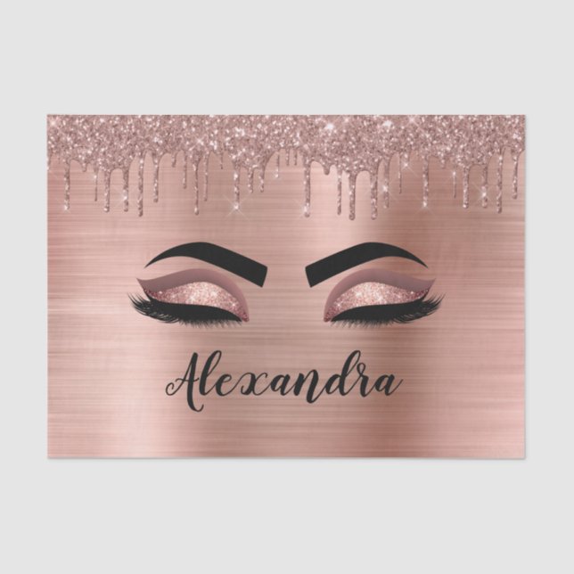 Rose Gold Glitter Sparkle Eyelashes Monogram Name Seidenpapier (Vorderseite)