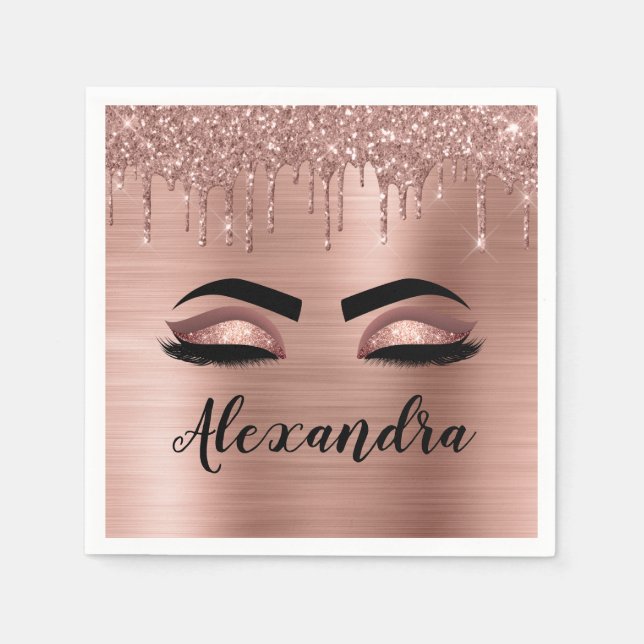 Rose Gold Glitter Sparkle Eyelashes Monogram Name Serviette (Vorderseite)