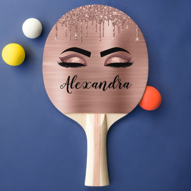 Rose Gold Glitter Sparkle Eyelashes Monogram Name Tischtennis Schläger (Von Creator hochgeladen)