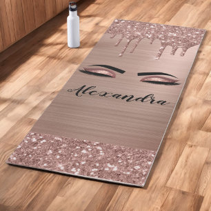 Rose Gold Glitter Sparkle Eyelashes Monogram Name Yogamatte