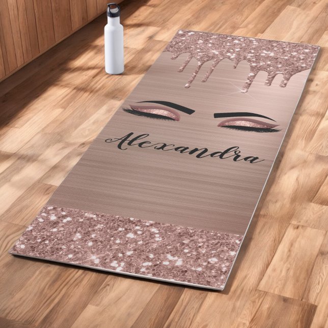 Rose Gold Glitter Sparkle Eyelashes Monogram Name Yogamatte (Von Creator hochgeladen)