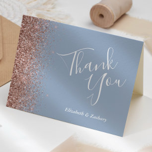 Rose Gold Glitter Staubblau Hochzeits-Dankeskarten Karte