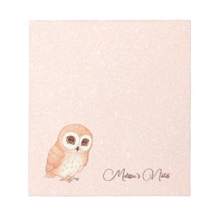 Rose Gold Glitter Süße Eule mit Namen Notizblock