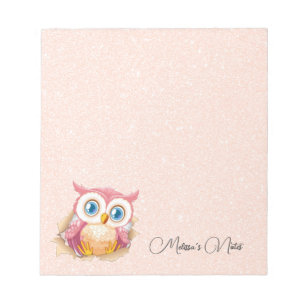 Rose Gold Glitter Süße Eule Mit Namen Notizblock
