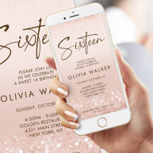 Rose Gold Glitter Sweet 16 Geburtstags-Mobil-Einla