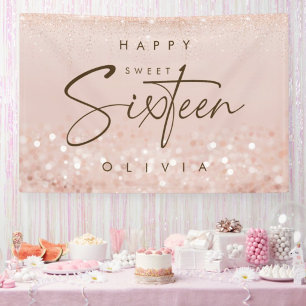 Rose Gold Glitter Sweet 16 Geburtstagsfeier Banner