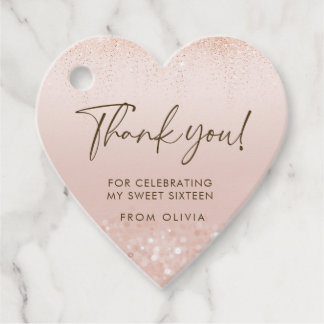 Rose Gold Glitter Sweet 16 Herz Favor Tag Geschenkanhänger