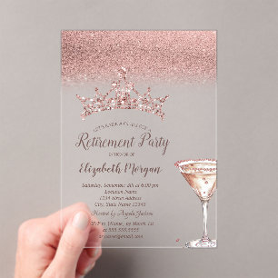 Rose Gold Glitter-Tiara-Martini-Glas Ruhestand  Acryleinladungen