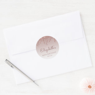 Rose Gold Glitter-Tropf 40. Geburtstag Runder Aufkleber