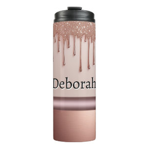 Rose Gold Glitter-Tropf Custom-Name Thermosbecher