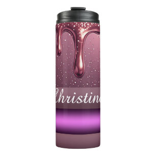 Rose Gold Glitter-Tropf Custom-Name Thermosbecher