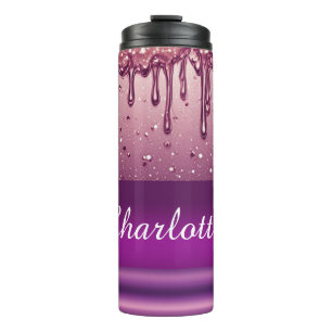 Rose Gold Glitter-Tropf Custom-Name Thermosbecher