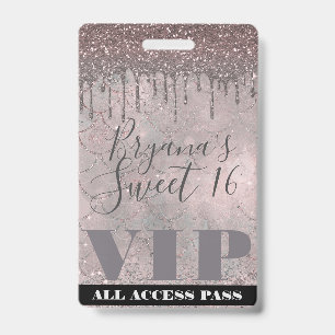 Rose Gold Glitter Tropf Meerjungfrau Sweet 16 VIP Ausweis