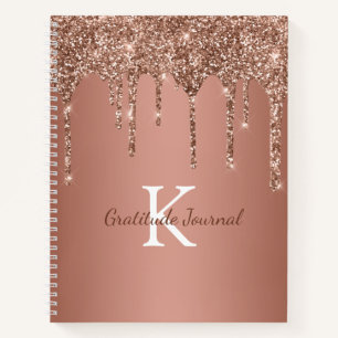 Rose Gold Glitter-Tropf Monogramm Dankbarkeits-Tag Notizbuch