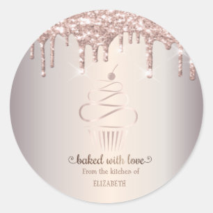 Rose Gold Glitter Tropfen Cupcake Bäckerei Runder Aufkleber