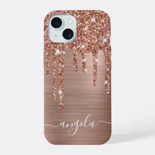 Rose Gold Glitter-Tropfen Glamouröses, Mädchenhaft iPhone 15 Hülle