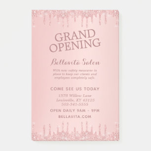 Rose Gold Glitter Tropfen Grand Opening Salon Post-it Klebezettel