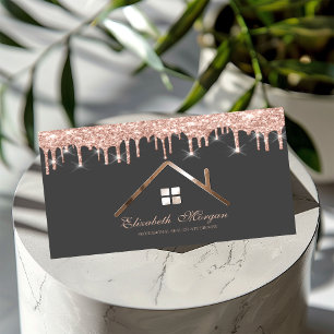 Rose Gold Glitter Tropfen Immobilienmakler Visitenkarte
