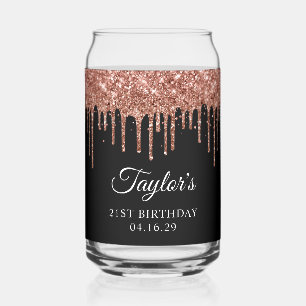 Rose Gold Glitter-Tropfen Schwarz 21. Geburtstag Dosenglas