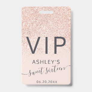 Rose-Gold-Glitter-Typografie blassrosa Sweet 16 VI Ausweis