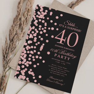 Rose Gold Glitter Überraschung 40. Geburtstag Schw Einladung