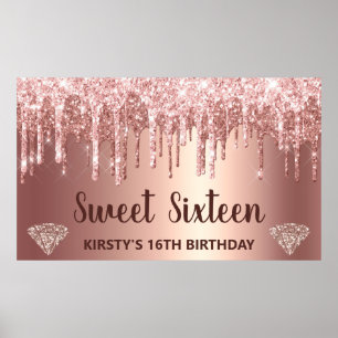 Rose Gold Glitter und Diamant Sweet 16  Poster