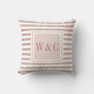 Rose Gold Glitter und weiß gestreifte Monogramm Kissen