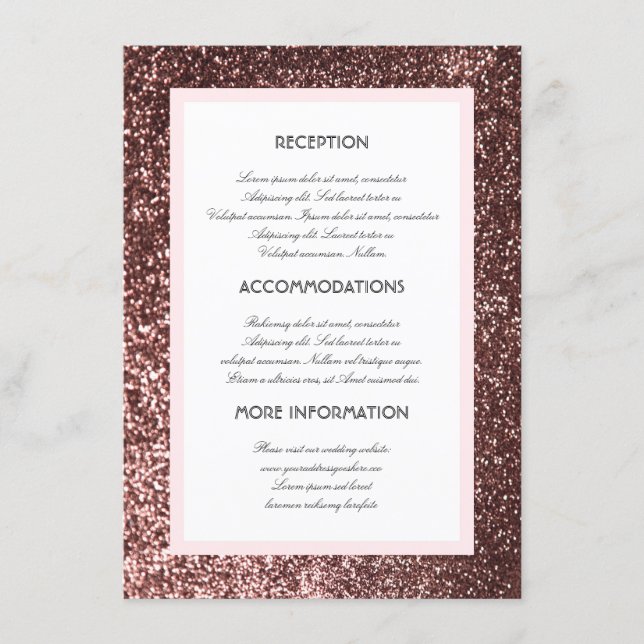 Rose Gold Glitter Wedding Information Guest Card Begleitkarte (Vorderseite)