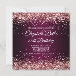 Rose Gold Glitter Wein Dunkler Ombre 60. Geburtsta Einladung