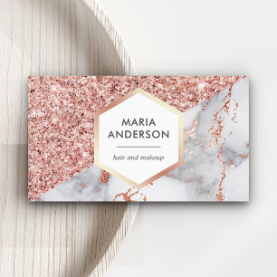 Rose Gold Glitter Weißer Marmor Makeup Artist Visitenkarte