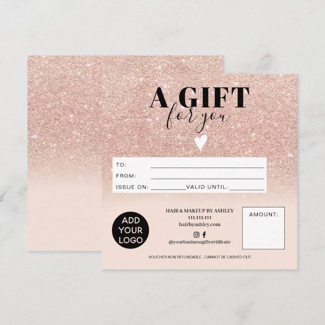 Rose Gold glitterpink Geschenkgutschein (Vorne/Hinten)