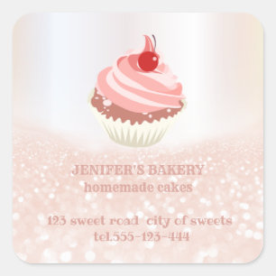 Rose Gold glitterte hausgemachte Kuchen und Lecker Quadratischer Aufkleber