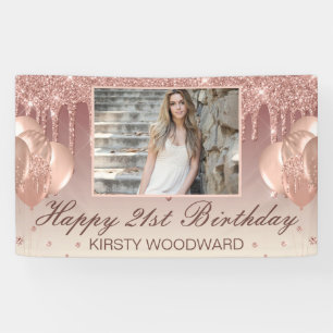 Rose Gold Glittertropfen mit Diamanten Geburtstag Banner