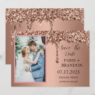 Rose Gold Glittertropfen Pinke Hochzeit  Save The Date