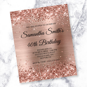 Rose Gold Glittery Foil 40. Geburtstag Einladung Flyer