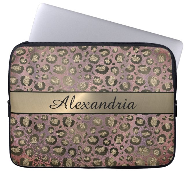 Rose Gold Glittery Leopard Laptopschutzhülle (Vorderseite)