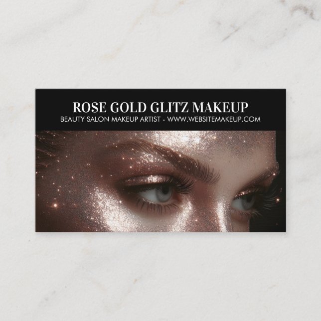 Rose Gold Glitz Makeup Artist Foto Elegante Luxus Visitenkarte (Vorderseite)