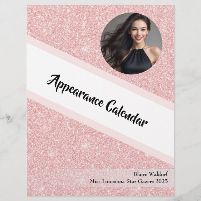 Rose Gold Glitz | Pageant Binder Calendar Page (Vorderseite)