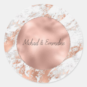 Rose Gold Glitz White Marble Wedding Runder Aufkleber