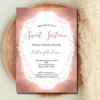 Rose Gold Glitzer 16 . Geburtstag 16 Geburtstag Einladung