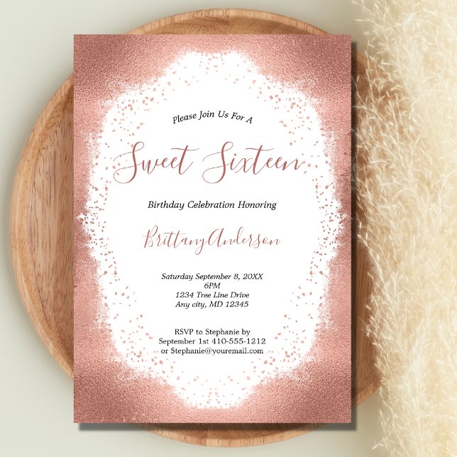 Rose Gold Glitzer 16 . Geburtstag 16 Geburtstag Einladung (Rose Gold Glitter Blush Pink Sweet Sixteen 16 Birthday Party Invitation)