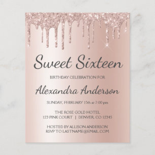 Rose Gold Glitzer 16 . Geburtstag Geburtstag Flyer